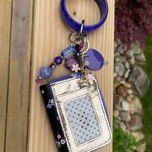 Cute Purple Floral Wristlet with Beaded Keychain